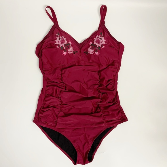 torrid Other - Torrid Burgundy Wine One Piece Floral embroidery Swimsuit Sz 2 US Sz 20